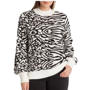 Adyson Parker Pattern Mock Neck Sweater‎ Black White 1X Statement Modern Chic